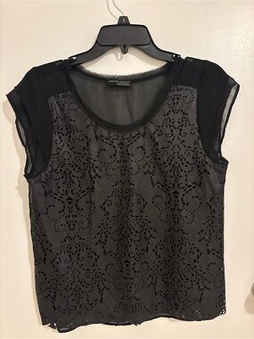ZARA Black Sleeveless Laser-Cut Leather Top